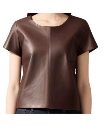 Elegant Brown Leather Sophistication Top