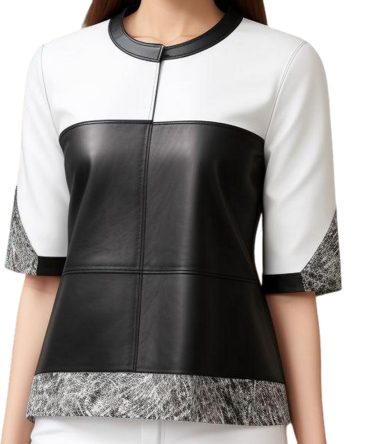Contemporary Chic: Black & White Textured Leather Top