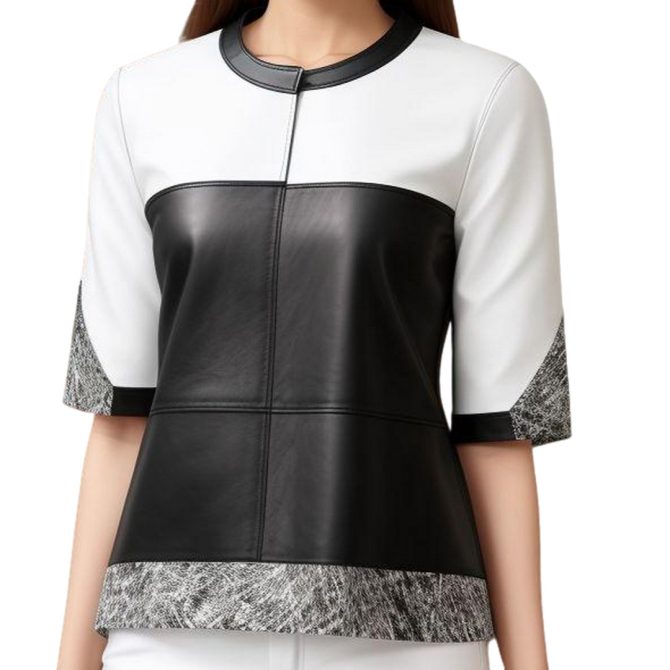 Contemporary Chic: Black & White Textured Leather Top