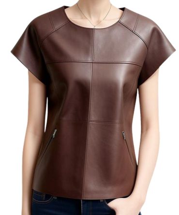 Contemporary Brown Leather Elegance with Zippered Edges