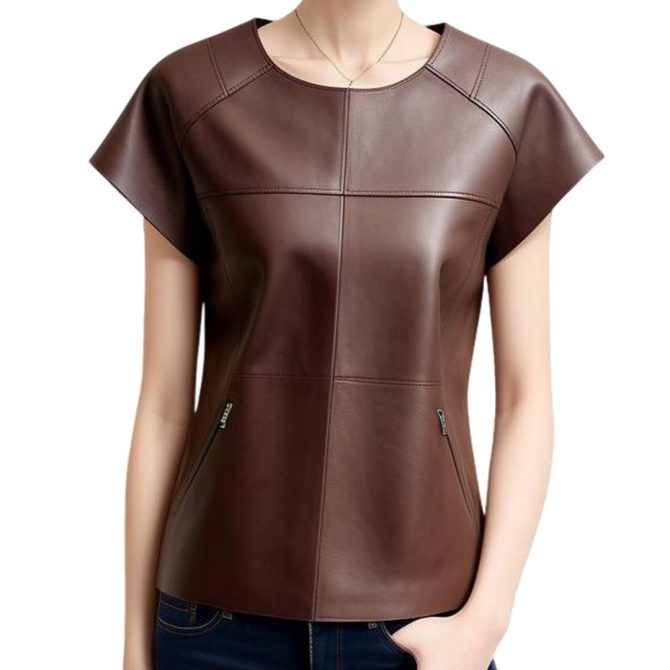 Contemporary Brown Leather Elegance with Zippered Edges