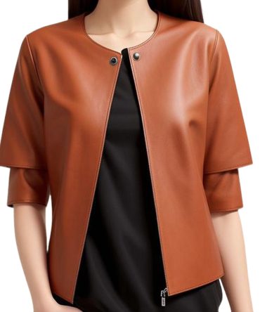 Elegant Brown Layered Leather Jacket with Button Details