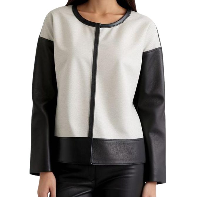 Monochrome Chic: Black & White Leather-Inspired Top