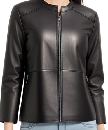 Sleek Black Leather Jacket with Contemporary Finish