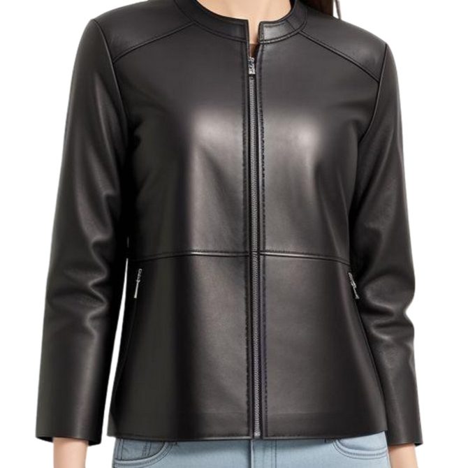 Sleek Black Leather Jacket with Contemporary Finish